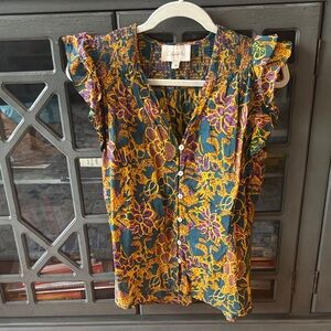 Cleobella Yellow and Teal Floral Blouse